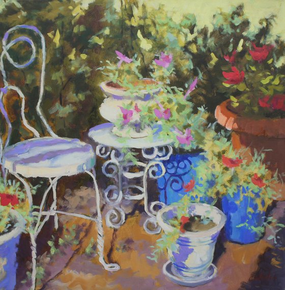 Patio with Blue Pots