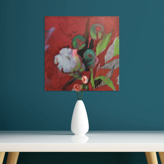 White peonies modern painting