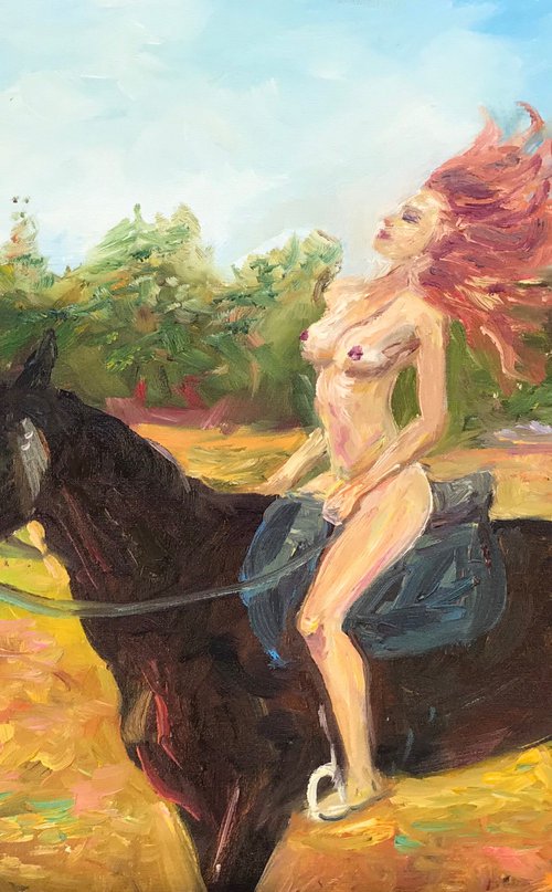Red girl on the horse (number 14) by Kateryna Krivchach