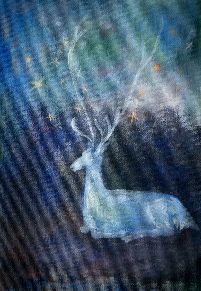 Organic Animal Acrylic Painting By Victoria Lucy Williams, 6 X 8", Starlight, Original Artwork