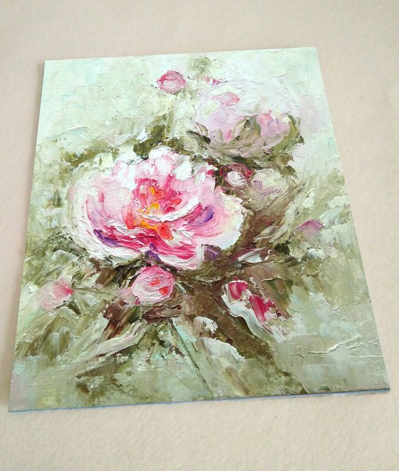 Peonies Bouquet Painting Small Floral Wall Art Peony Flower Artwork