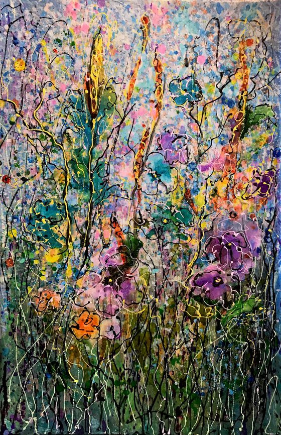 Tall Grass Splatter Floral Abstract  #2 by Olena Art