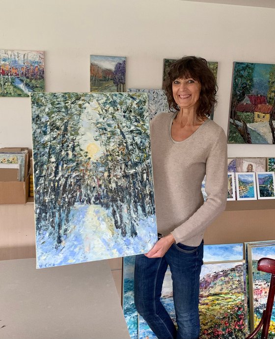 Winter forest at sunset