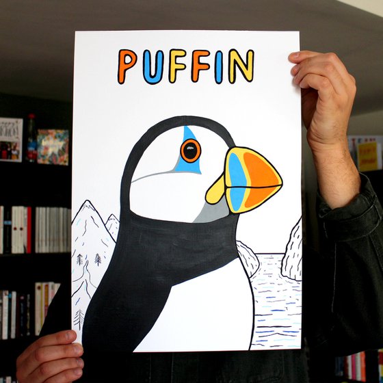 Puffin Bird Painting on Unframed A3 Paper