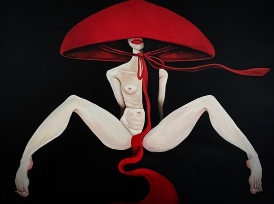 Nude woman in a red hat