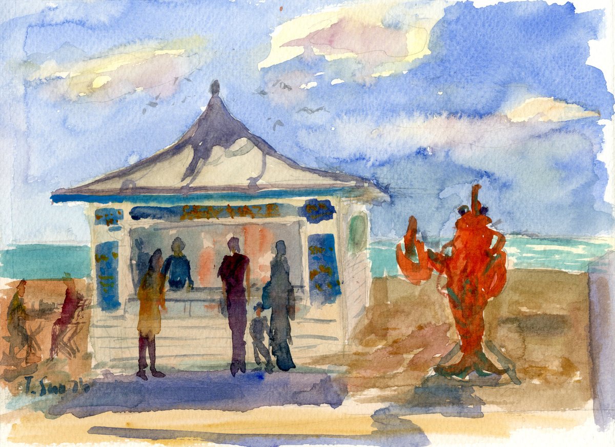 Impressionistic Watercolour , The Brighton`s Life On The Sea By Tanya Sun, 16 X 13, Artwork For Sale On Artfinder