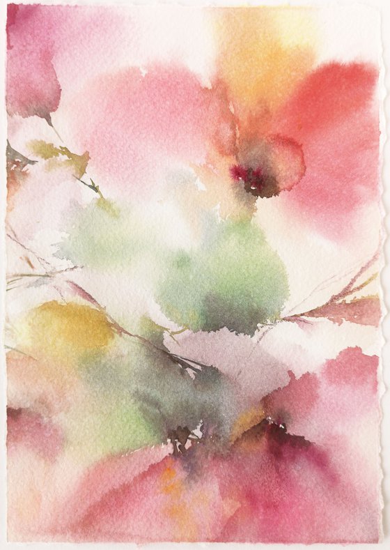 Abstract flowers. Watercolor floral set of 2 paintings