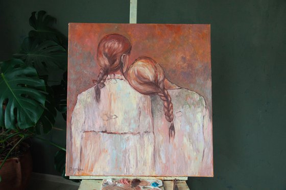 Silence Love - Original Oil Painting Faceless Girls Portrait