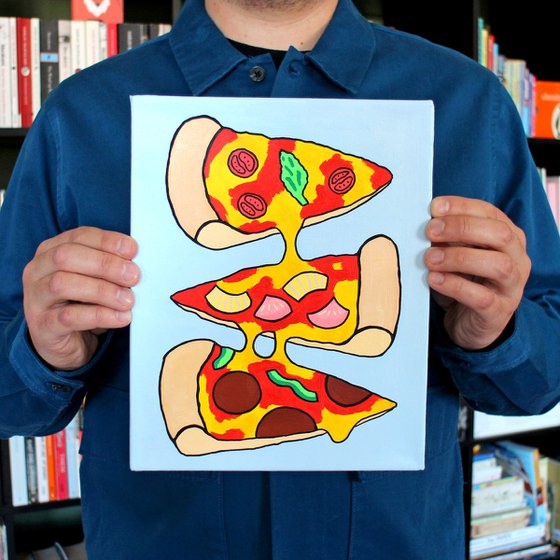 Pizza Three Slices Pop Art Painting on Miniature Canvas