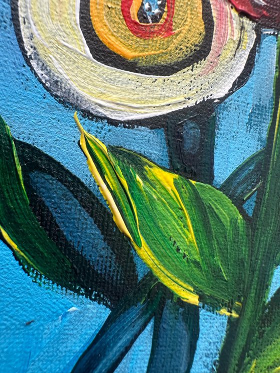Cartoon flowers and bee