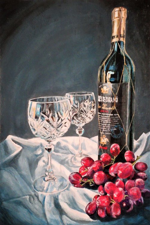 Wine and Grapes (Still Life) by Max Aitken