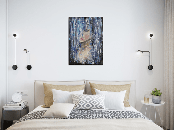 Don't forget me, original girl oil painting, Gift idea, bedroom painting