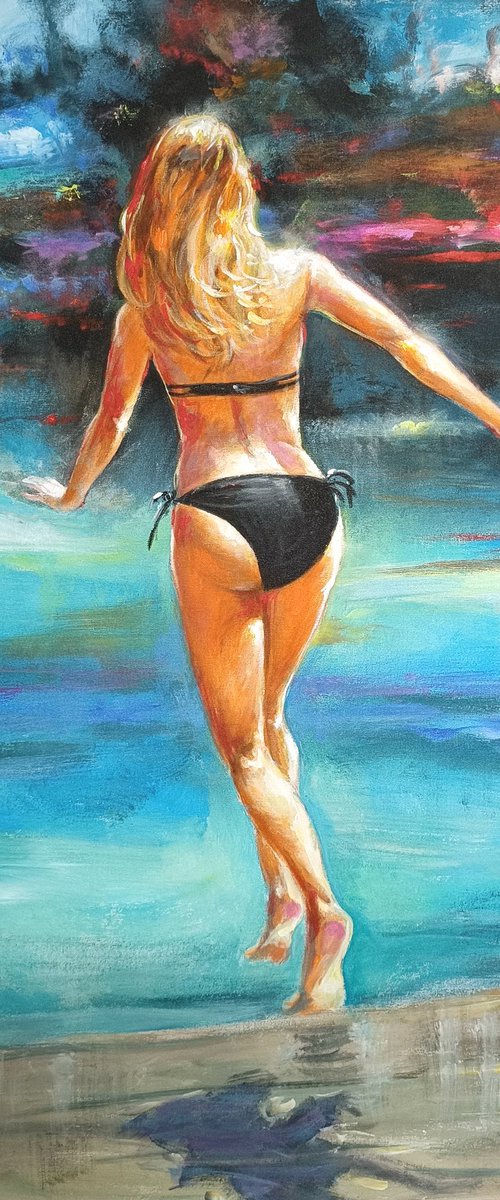 swimming girl, 38x48 in by Vishalandra Dakur