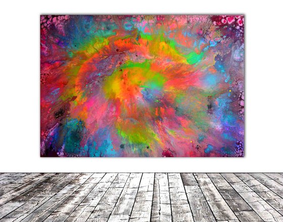 Happy Fusion - 100x70 cm - Big Painting XL - Large Abstract, Supersized Painting - Ready to Hang, Hotel, Restaurant, Office Wall Decor, Perfect Gift