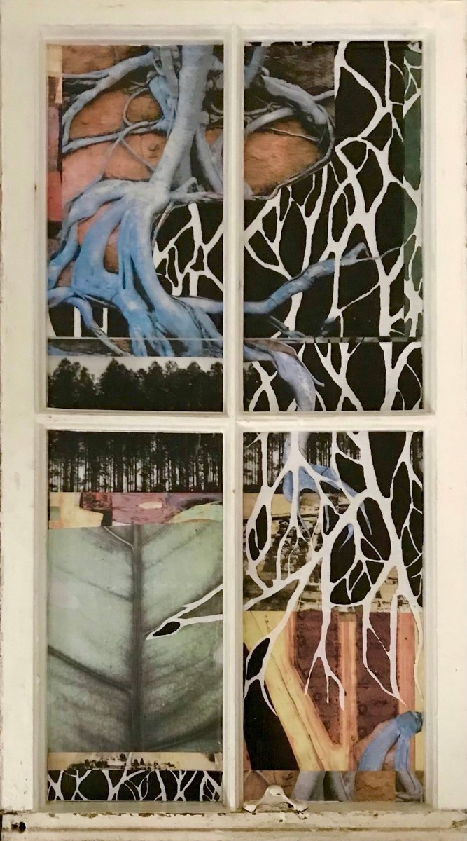 Abstract Collage By Kim Triedman, 19 X 33", The Blue Root, Original Artwork