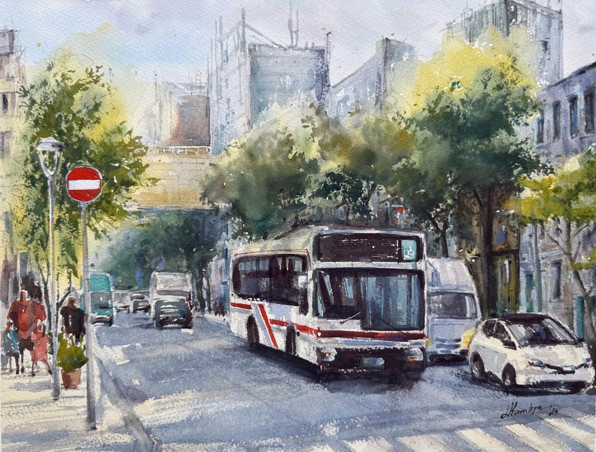Impressionistic Watercolour , The City In Motion By Leyla Kamliya, 16 X 12, Artwork For Sale On Artfinder