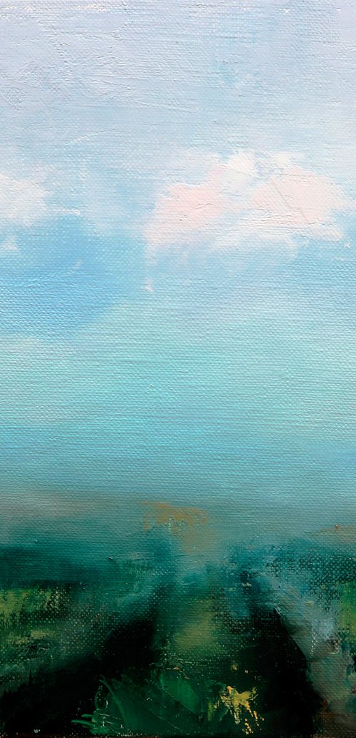 Miniature painting Landscape painting on canvas, Clouds painting by Anna Lubchik