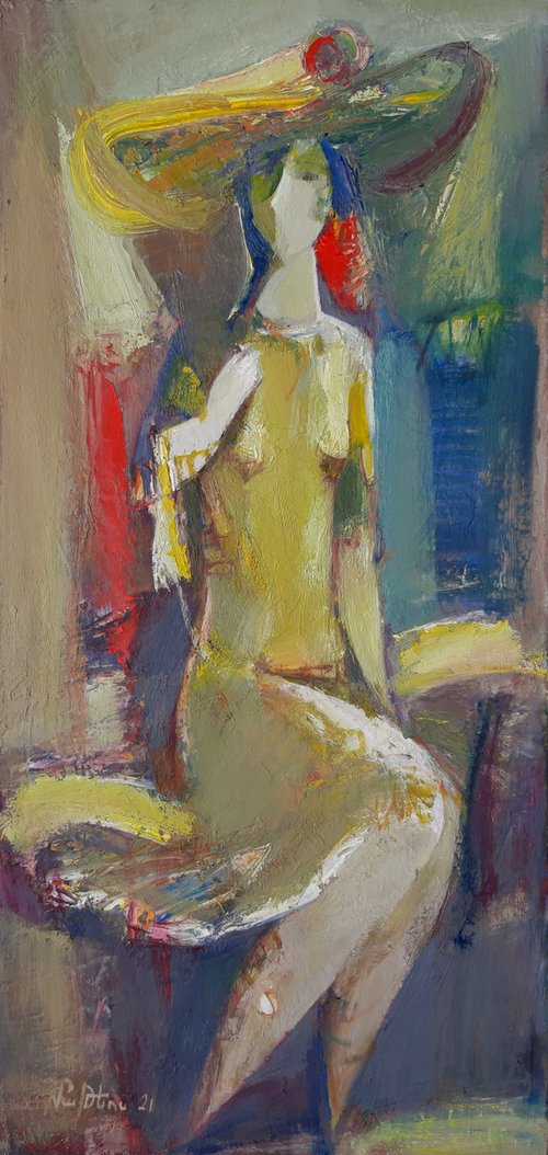 Lady in a hat  (33x70cm, oil/canvas, ready to hang) by Matevos Sargsyan