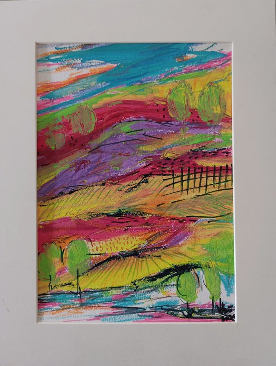 Rainbow landscape - mixed media painting - kids room art decor - whimsical artwork - abstract landscape