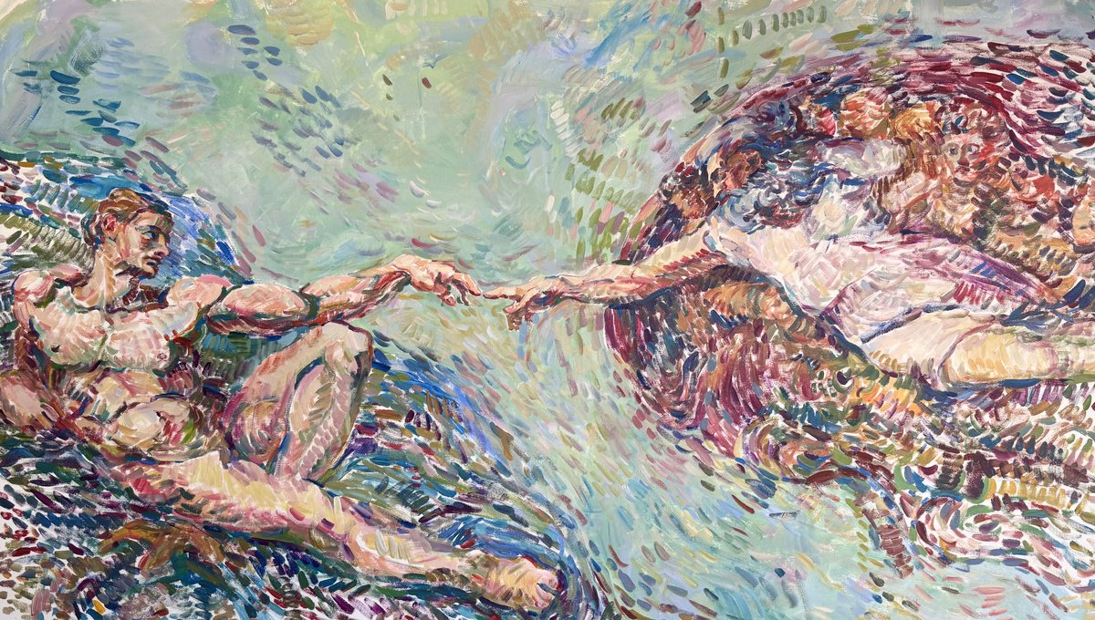 Impressionistic Portrait Acrylic Painting By Liubou Sas, 59 X 35", Michelangelo. Impression., Original Artwork