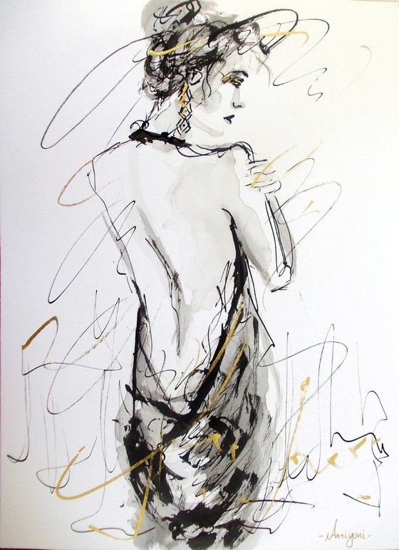 Woman  ink drawing series-Figurative drawing on paper