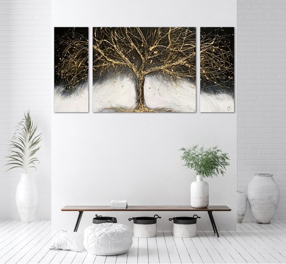 Black and Gold Tree Triptych 2