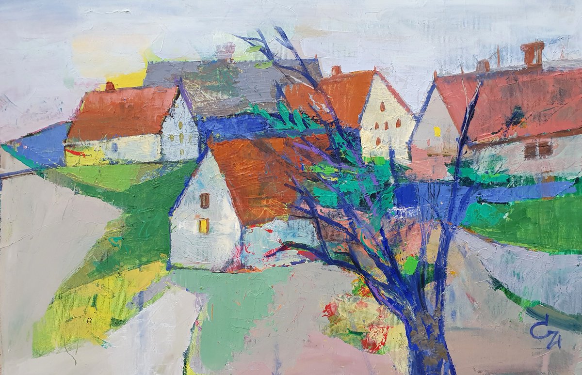 Impressionistic Cityscapes Oil Painting By Victoria Cozmolici, 24 X 16", Germany, Original Artwork