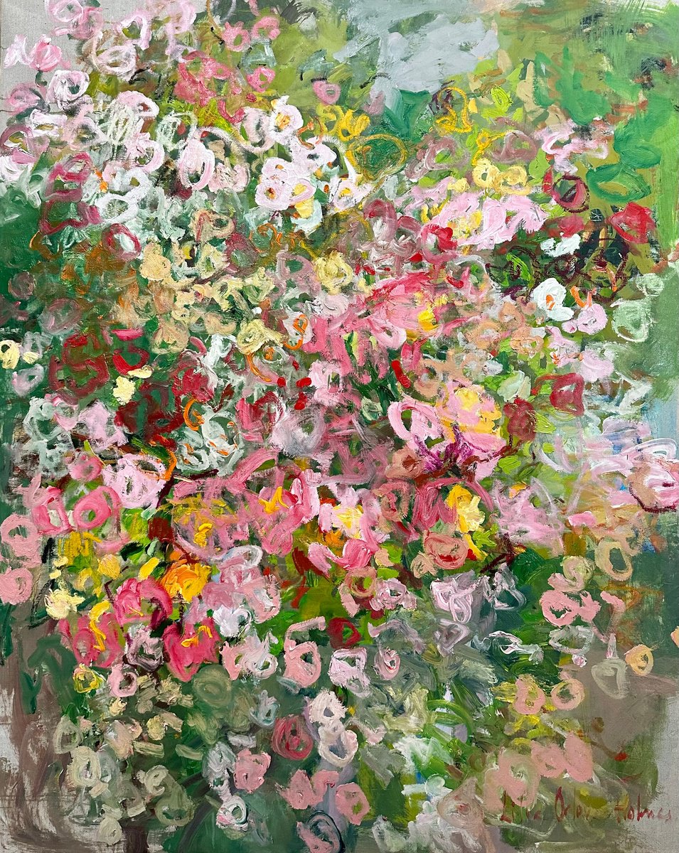 Expressive Botanical Oil Painting By Lilia Orlova-Holmes, 47 X 59", Flowers., Original Artwork