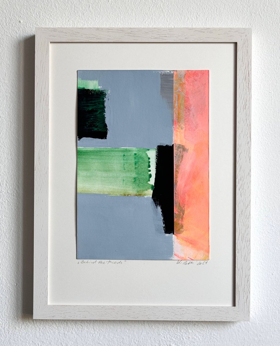 Geometric Cityscapes Acrylic Painting By Katrin Roth, 8 X 12", Behind The Facade, Original Artwork