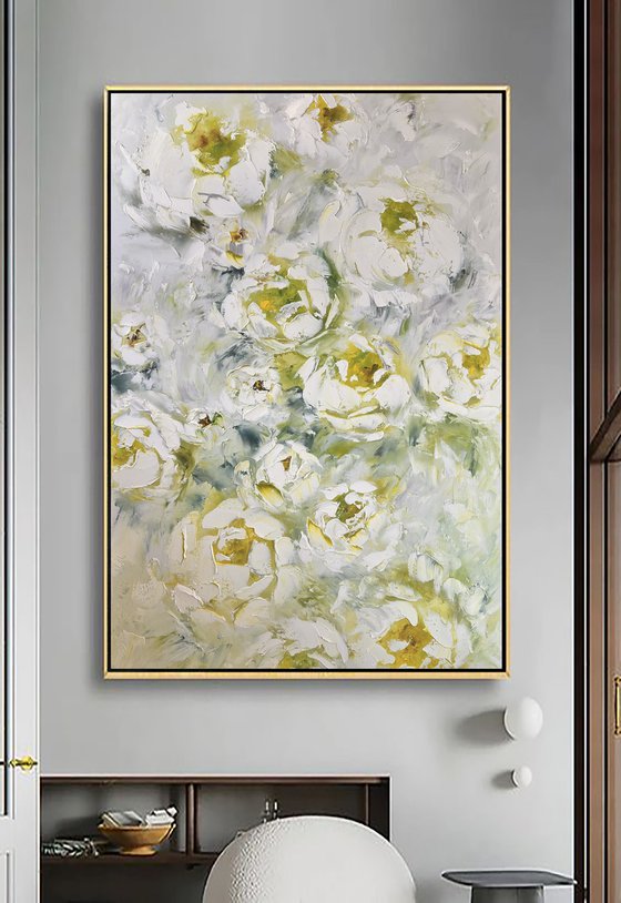 Yellow White texture peonies