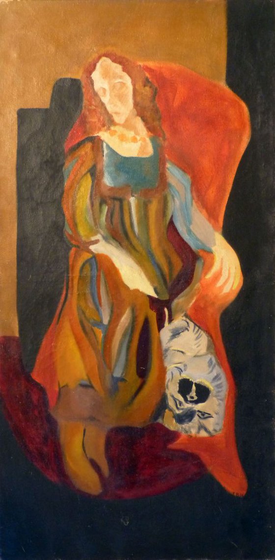 Woman with a cat, 120x60 cm