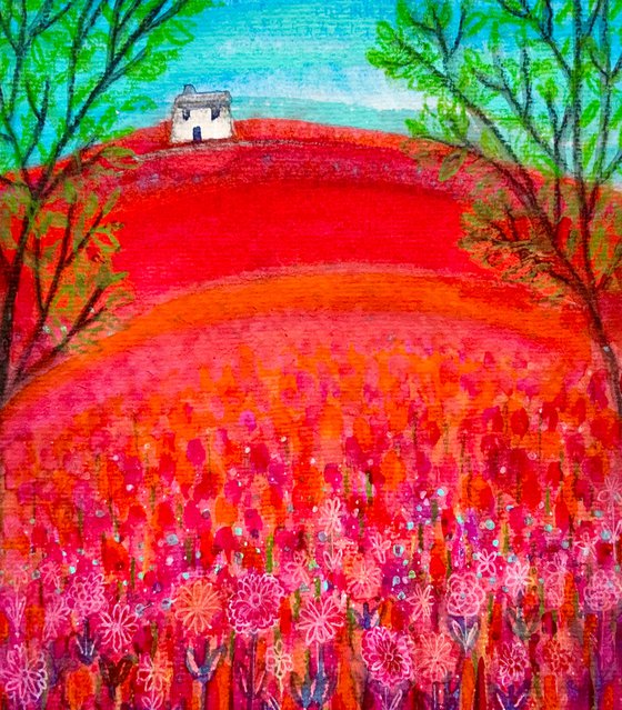 Crimson Meadow, watercolour painting