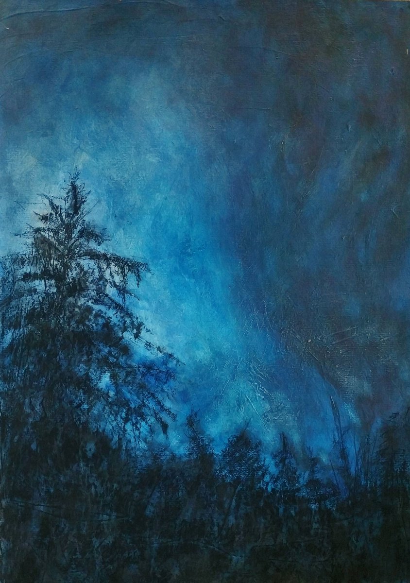 Expressive Landscape Painting By Sbboursot, 20 X 28", Twilight Sky 2, Original Artwork