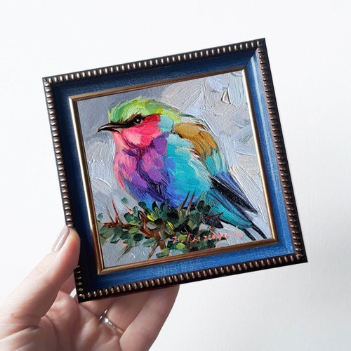 Lilac-breasted Roller bird painting by Nataly Derevyanko