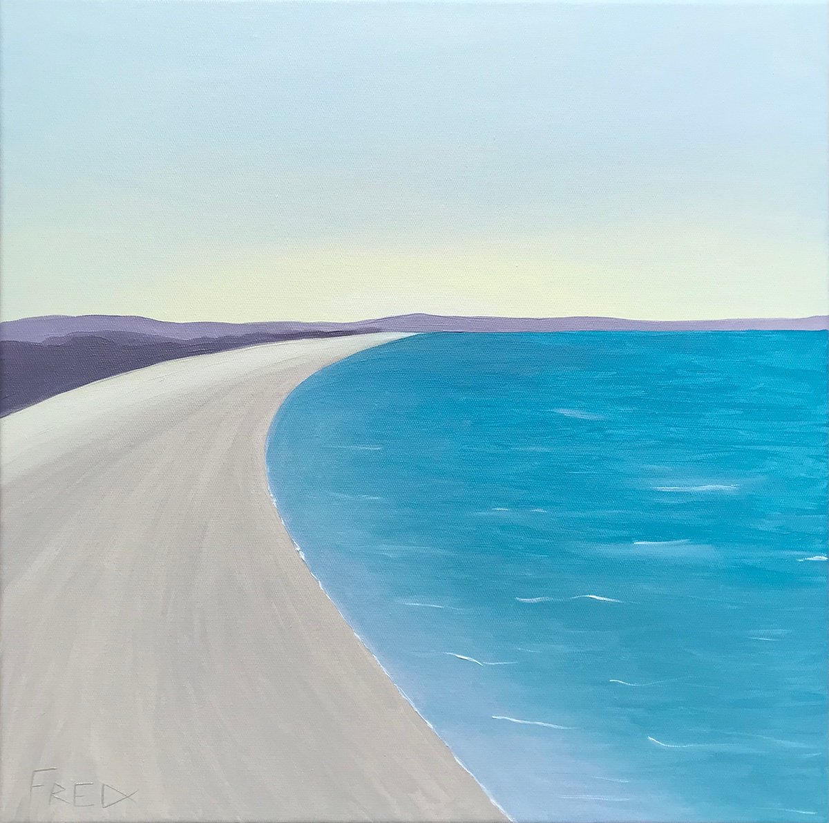 Landscape Oil Painting By Cadiou Frederic, 22 X 22, Twilight At Cap Coz, Original Artwork