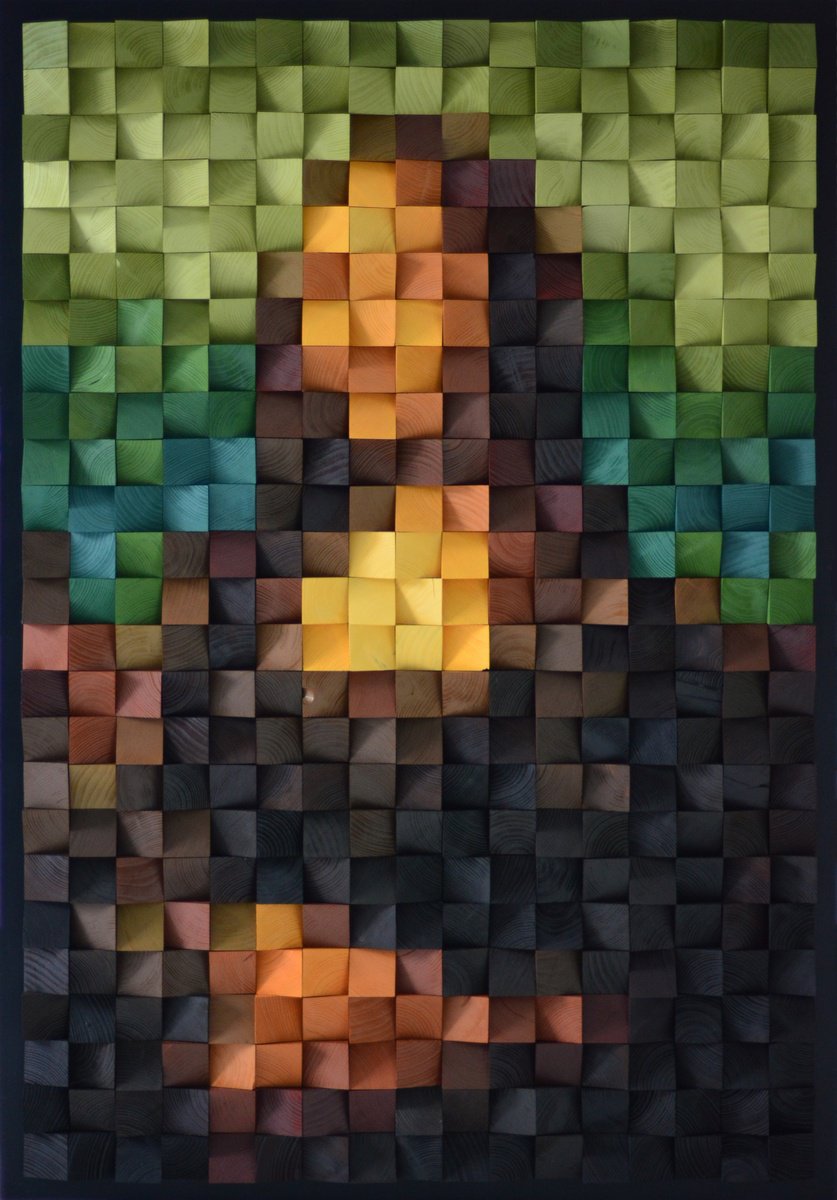 Abstract Portrait Painting By Pix-N-Art, 28 X 41", Wooden Art "Mona Lisa", Original Artwork