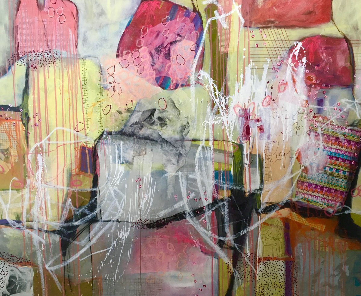 Abstract Painting By Marita Tobner, 47 X 39", Life Is Better In Flipflops, Original Artwork