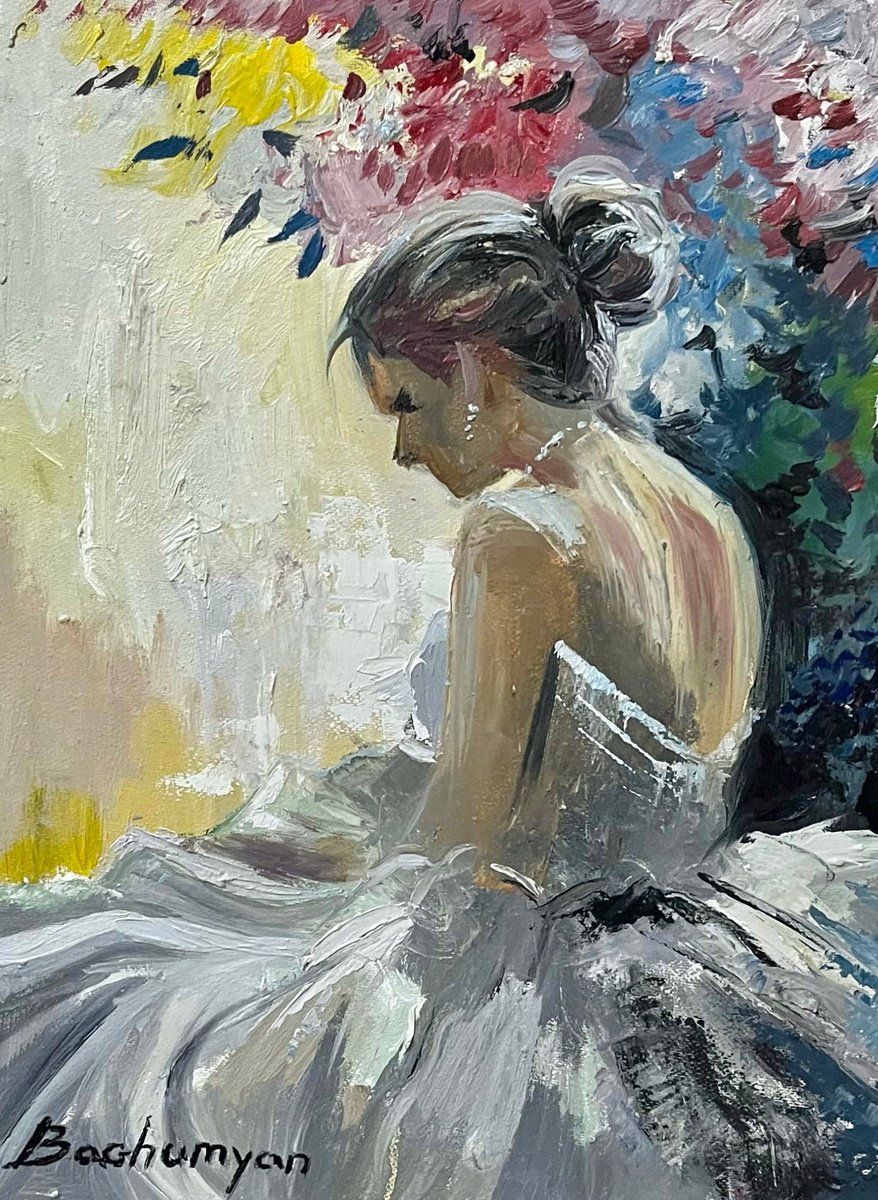 Impressionistic Portrait Oil Painting By Vahe Bagumyan, 12 X 16", Bridal Contemplation, Original Artwork