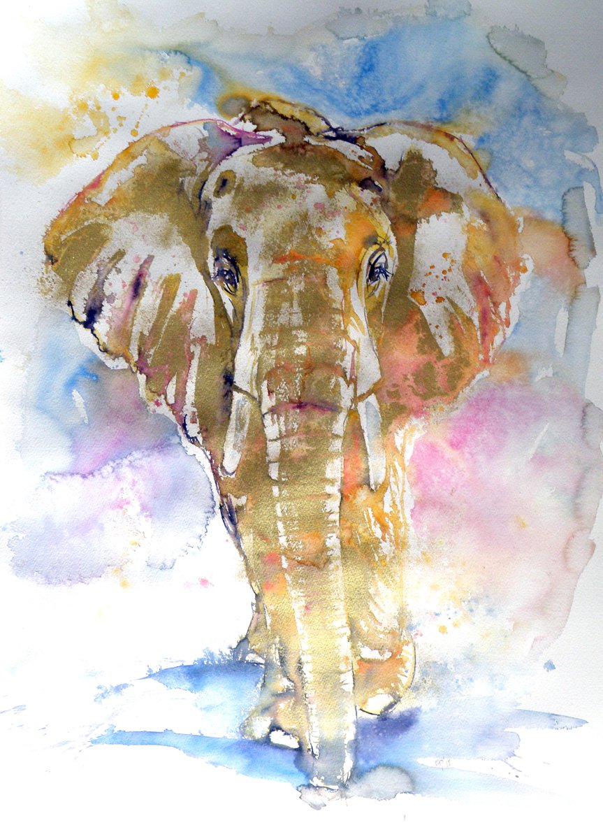 Big elephant in gold /76 x 56 cm/ by Kovcs Anna Brigitta