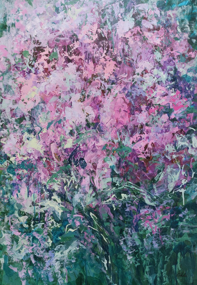 Abstract Acrylic Painting By Katia Solodka, 24 X 35", Lilac Impression, Original Artwork