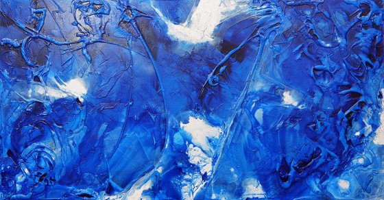 Sapphire Wash 190cm x 100cm Blue Ink Textured Abstract Art