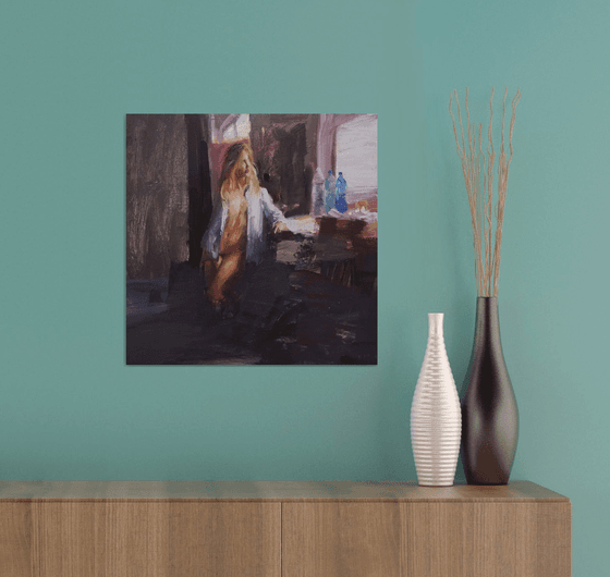 Meg leaning at window 1