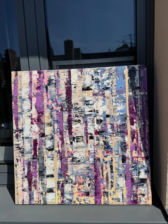 Purple forest in the fog