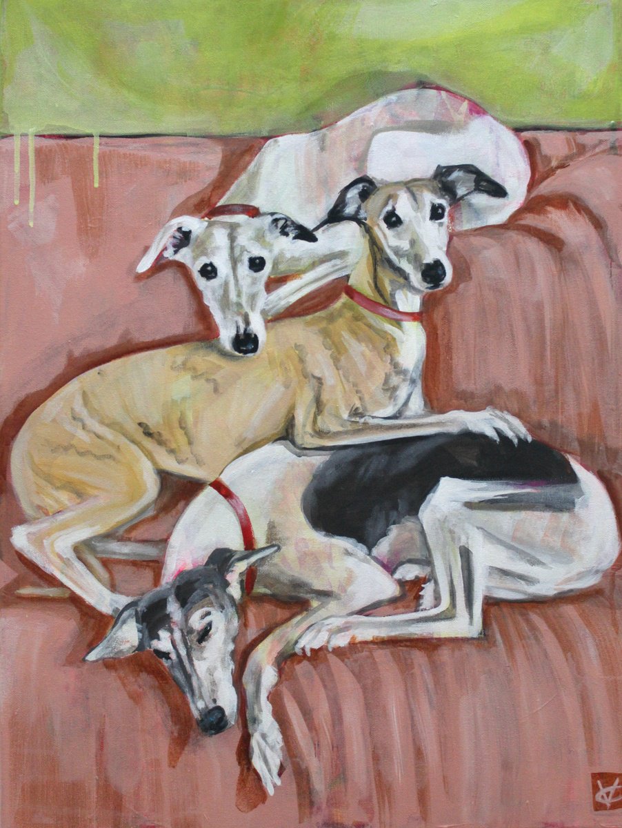 Expressive Animal Acrylic Painting By Victoria Coleman, 18 X 24", Three