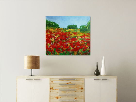 Poppies field... Flowering wildflowers... /  ORIGINAL ACRYLIC PAINTING