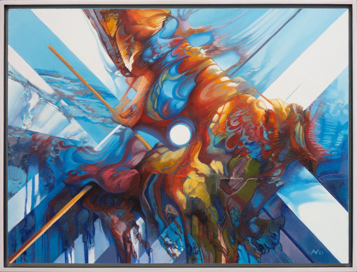 Abstract Oil Painting By Oleksii Vylusk, 33 X 25", Ice And Fire, Original Artwork