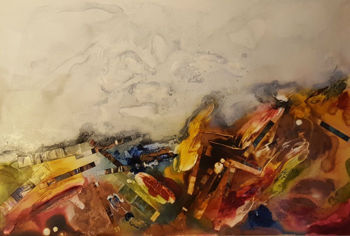 Organic Abstract Painting By Shelli Finch, 36 X 24", Earth & Sky V, Original Artwork