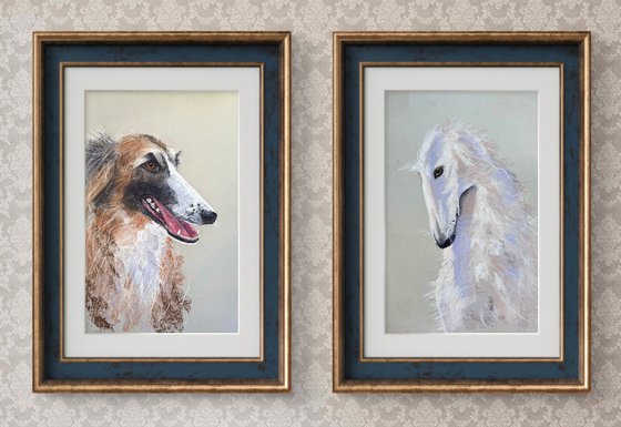 Twin Dog Portraits Pastel