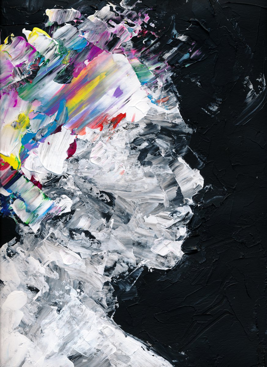 Expressive Portrait Acrylic Painting By Doriana Popa, 9 X 12, Mind, Original Artwork