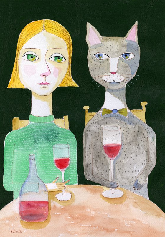 Humour Cat & Lady drinking wine cat funny Cat Lady Crazy